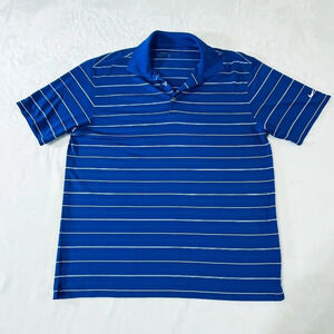 NIKE Polo Mens Golf Shirt Blue White Striped Dri Fit Medium